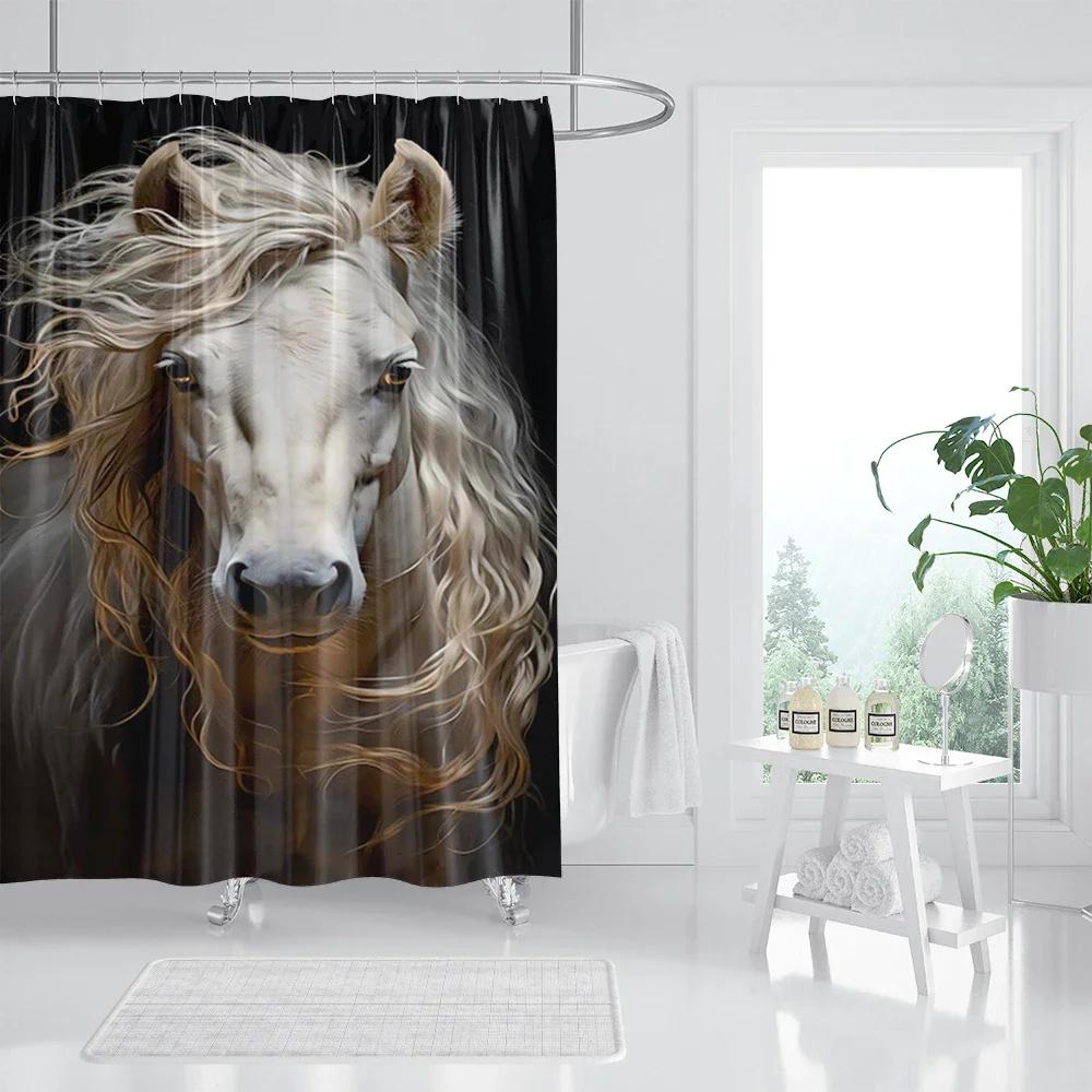 Funny Highland Cow Shower Curtain Farm Animal Sunflower Watercolour Flowers Farmhouse Polyester Fabric Bathroom Decor with Hooks