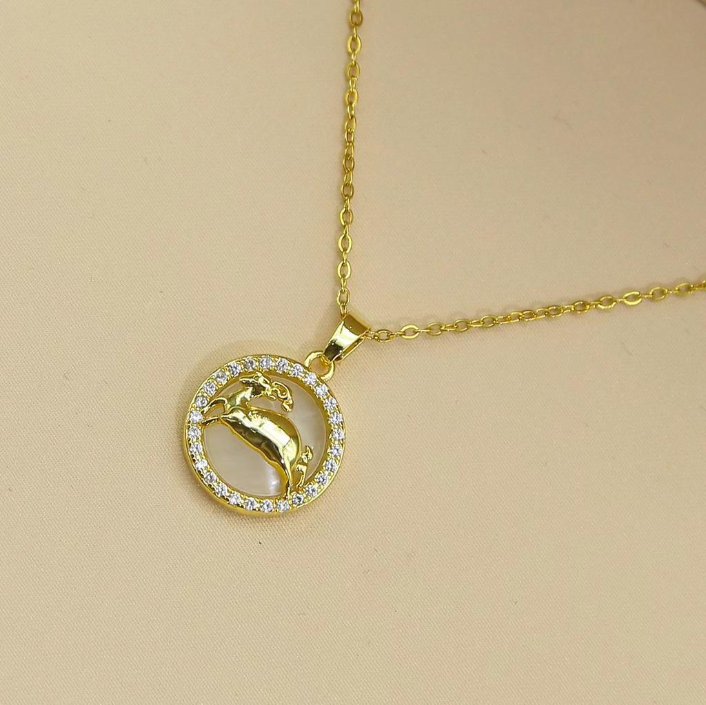 Twelve Constellations Necklace Women'S Trend Personality Temperament Diamond-Set Round Pendant Neck Chain With Jewelry