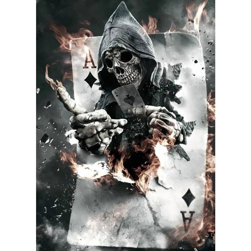Playing Cards Canvas Painting Fire Skull Card Poster Print Poker for Living Room Wall Art Home Decor
