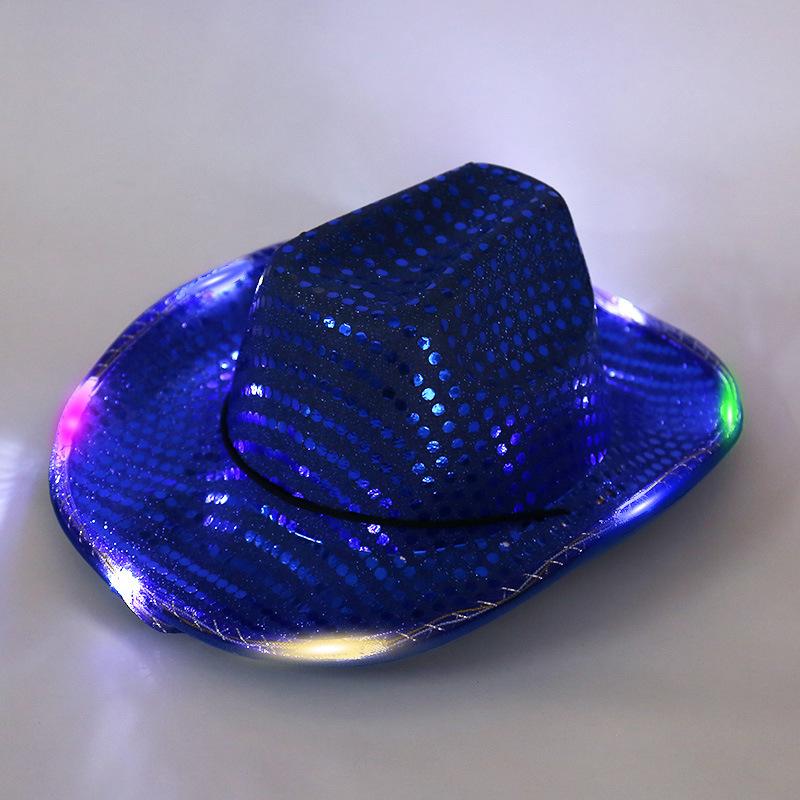 Sequin Brim Led Light Hat Western Denim Big Brim Denim Hat European and American Performance Fashion Light Hat