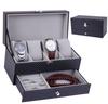 Classic Watch Box PU Leather Jewelry Organizer Travel Display Case for Men /Women,4 Slots Magnetic Top,Black