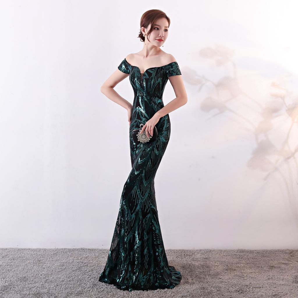 Dress Long Fishtail Sequins Evening Gift Slim Banquet Dress Evening Dresses