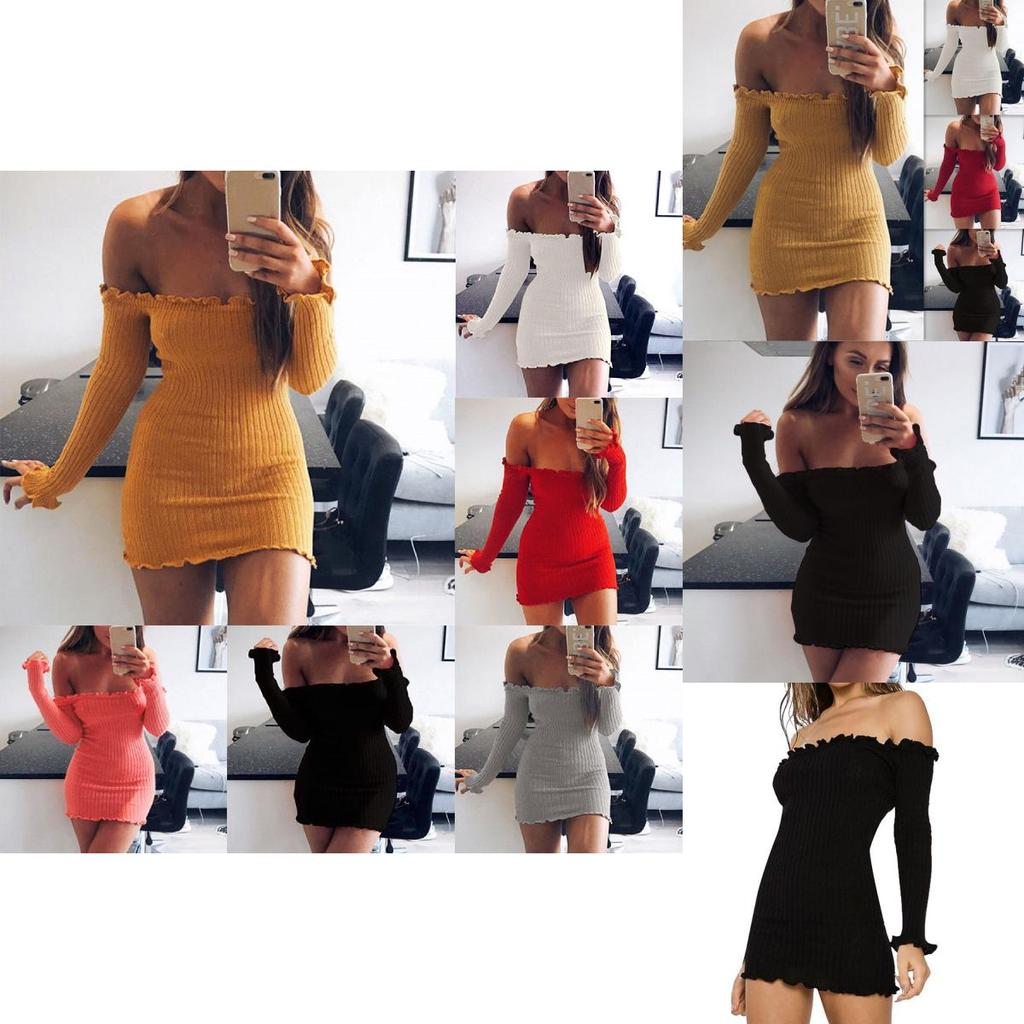 Cotton Solid Color Bodycon Dress With Long Sleeve And High Waist For Women