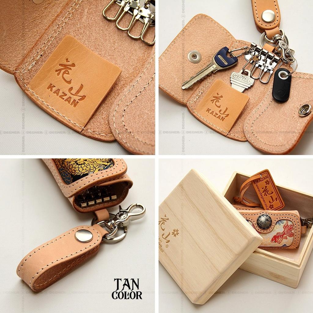 DEGNER Hanayama Key Case 4 Hooks Brocade Fabric Kyoto Cowhide/Gold Sakura/Tan K-6K