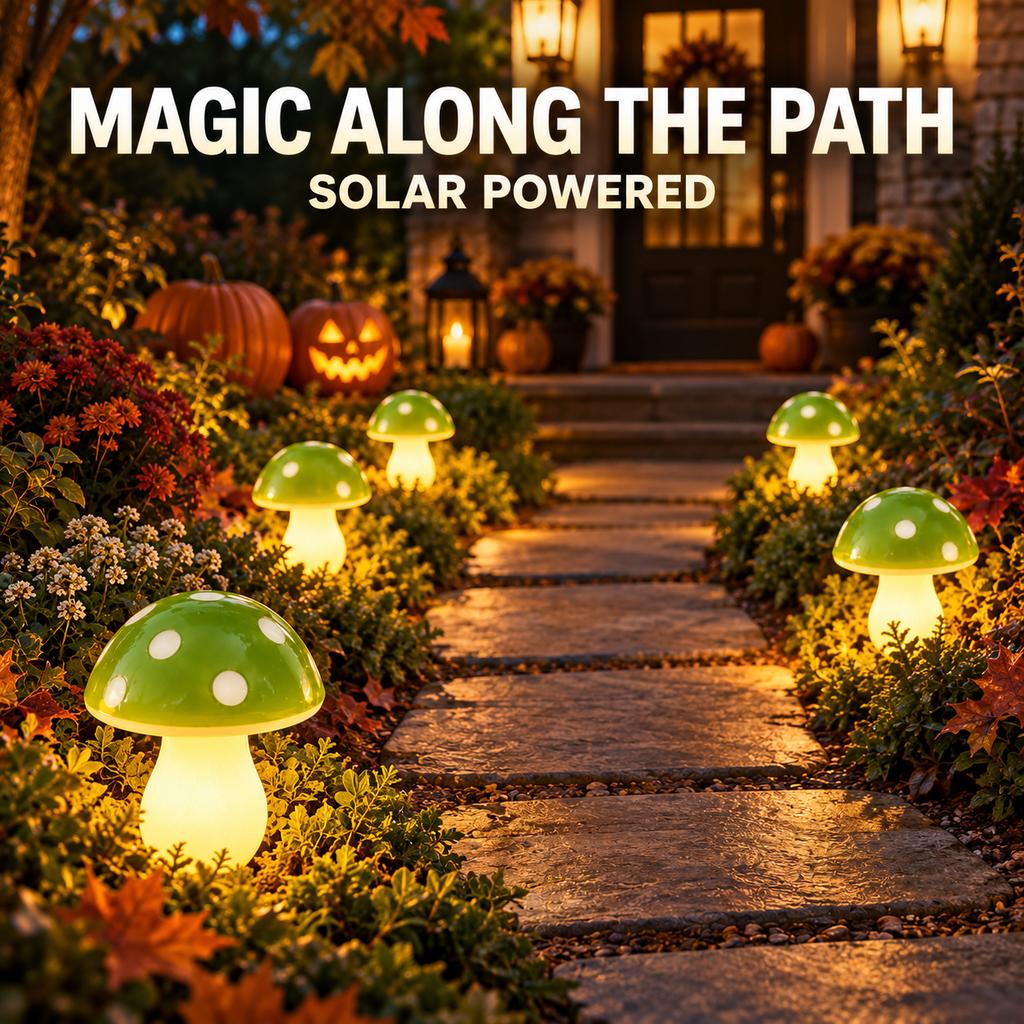 Halloween Pathway Lights Solar Green Mushroom Stake Lights 8 Modes Auto On for Garden Lawn Yard Porch Party Spooky Decor