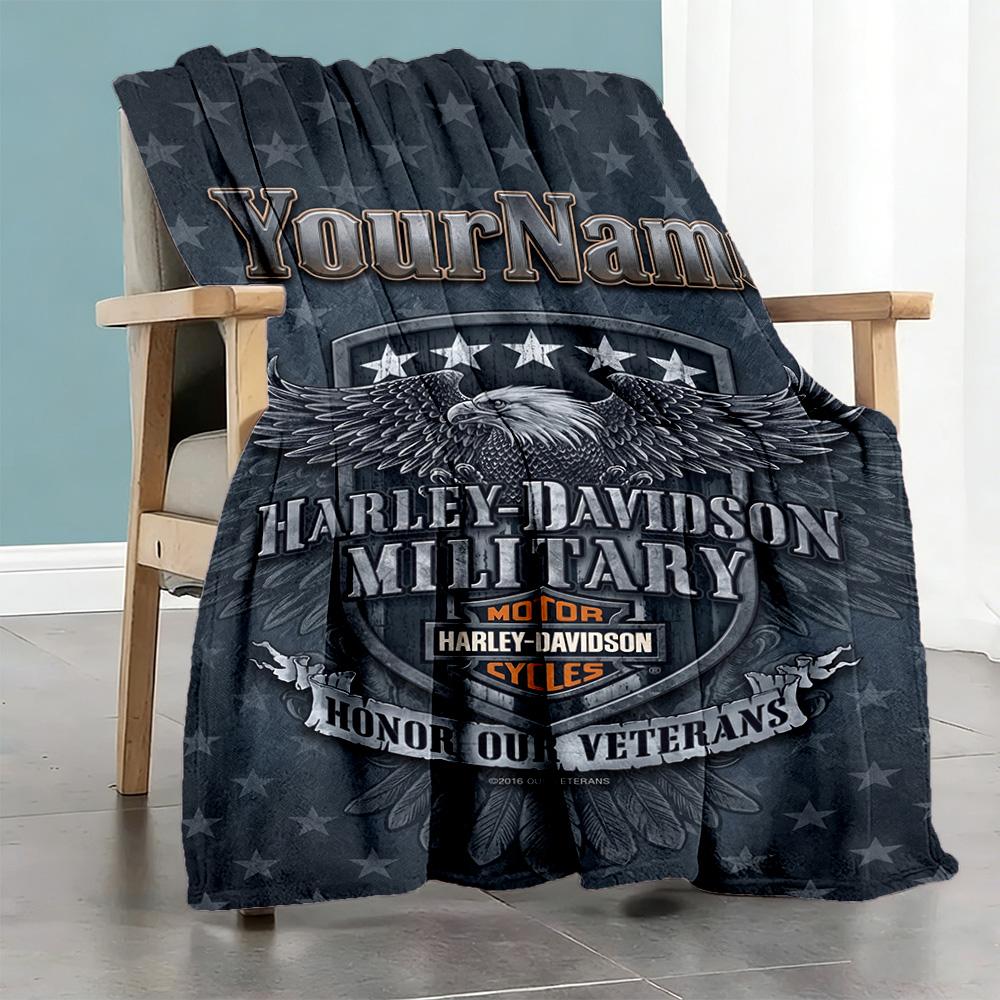 Harley-davidson Motorcycles Customize Your Name Blanket Lightweight Customizable Blanket Durable Comfort Throw For Living Room Seaside Picnics Nap