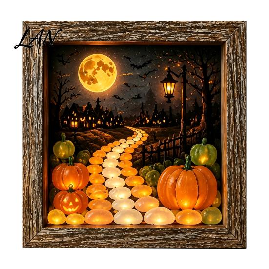 Small Halloween Figures Lighted Frame Ornaments, Light Up Shadow Box, Warm Festive Party Supplies Atmosphere LED Lights for Home Living Room