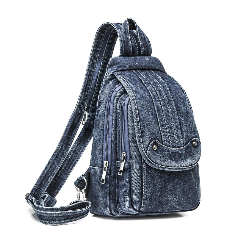 Vintage Denim Bag Multi-functional Chest Bag Women Backpack