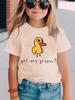 2026 Sommar Mode Flickor Rund Hals Kort Ärm T-shirt HAR DU NÅGRA VINDRUVOR Gul Anka Tryck Vardaglig Mångsidig Topp Flickkläder