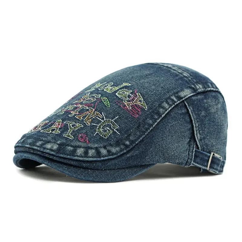 

Spring and Summer Cotton Print Newsboy Caps Men Flat Cap Women Painter Beret Hats 29 56-60cm wear темно-синий