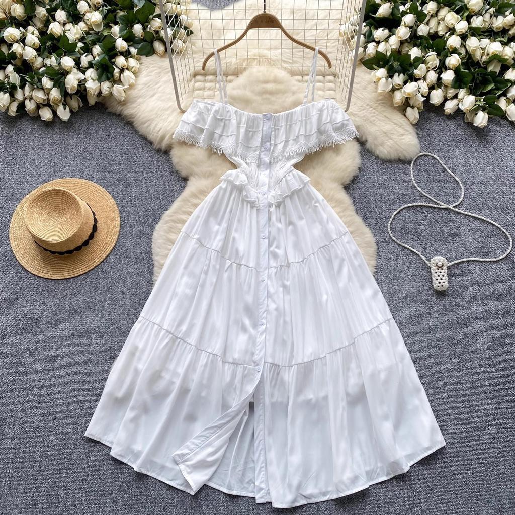 Sexy Off Shoulder Beach Dress Women Slim High Waist Summer Yellow Midi Dresses Elegant Ladies Elegant Party Dress