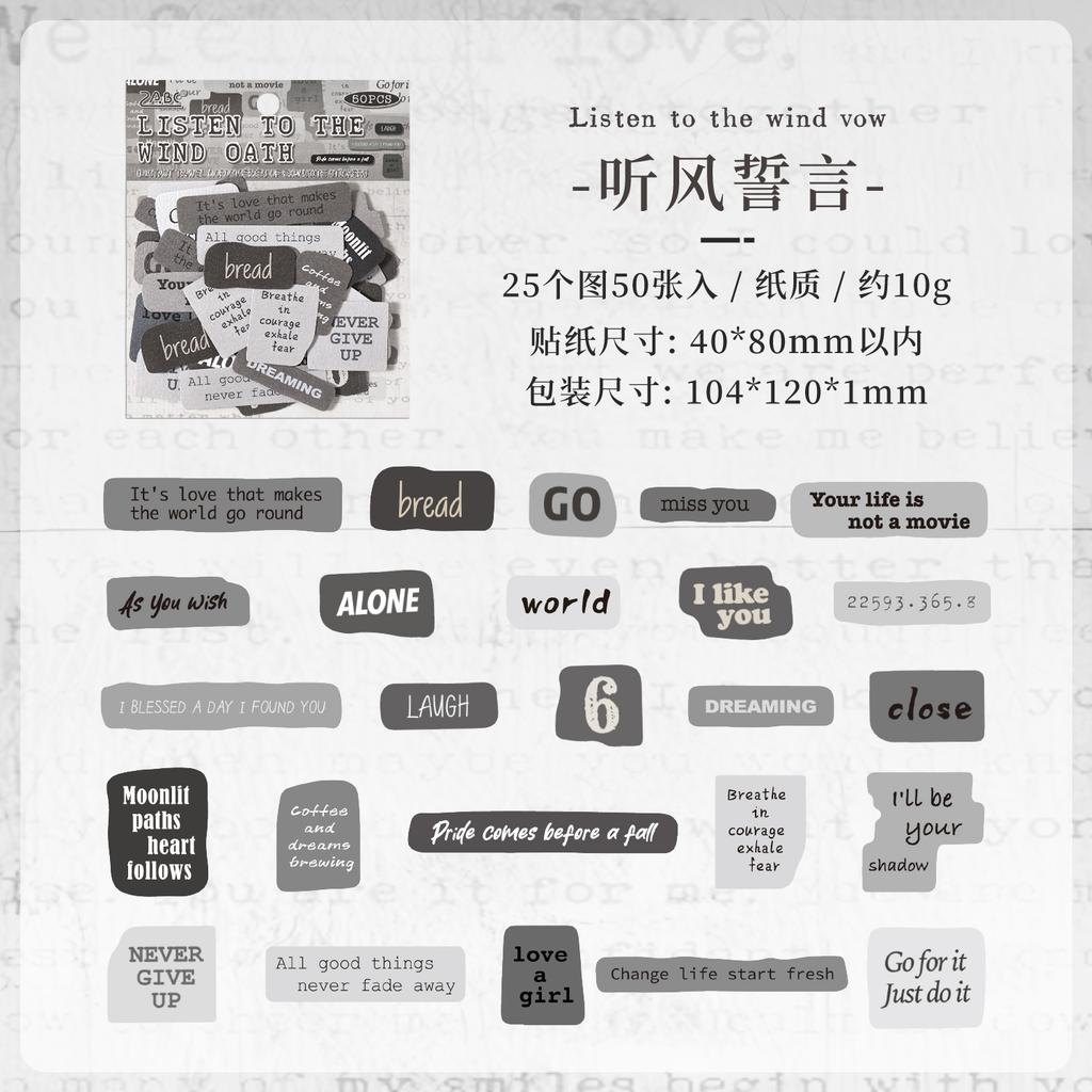 50pcs Distant Travel Words Retro English Text Stickers Aesthetic Phrase Label Decals for DIY Journal Scrapbook Collage
