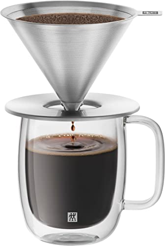ZWILLING Stainless Steel Coffee Dripper & Mug Set - Double-Walled Glass Coffee Mug, Heat Resistant, Keeps Coffee Hot and Cold, Paperless, Dishwasher S