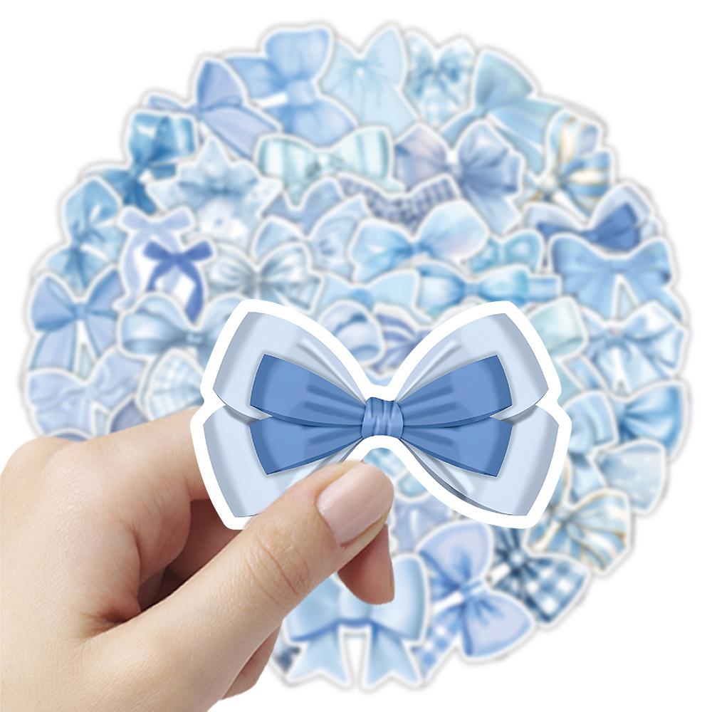 50/100PCS Cartoon Blue Bow Stickers Decorative Stationery Box Waterproof Stickers