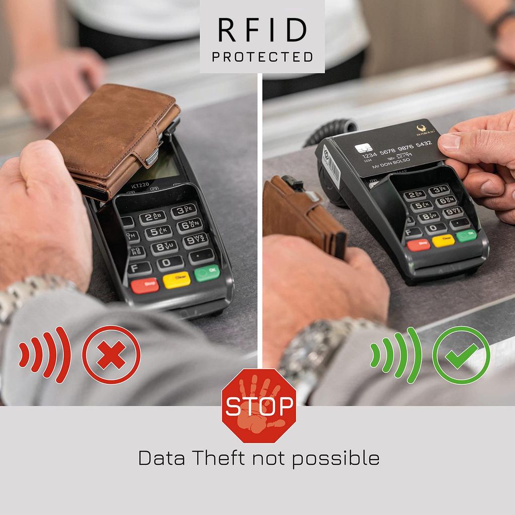 Herren Crazy Horse Leder Kartenhalter Geldbörse mit Diebstahl- und Ausleseschutz - Große Kapazität für mehrere Karten und Münzen