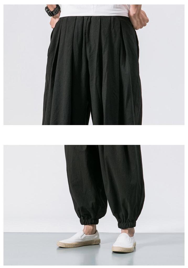 2024 Men's Linen Casual Pants: Chinese & Japanese Style, Loose Wide Leg, Tapered Plus Size Harem Carrot Pants