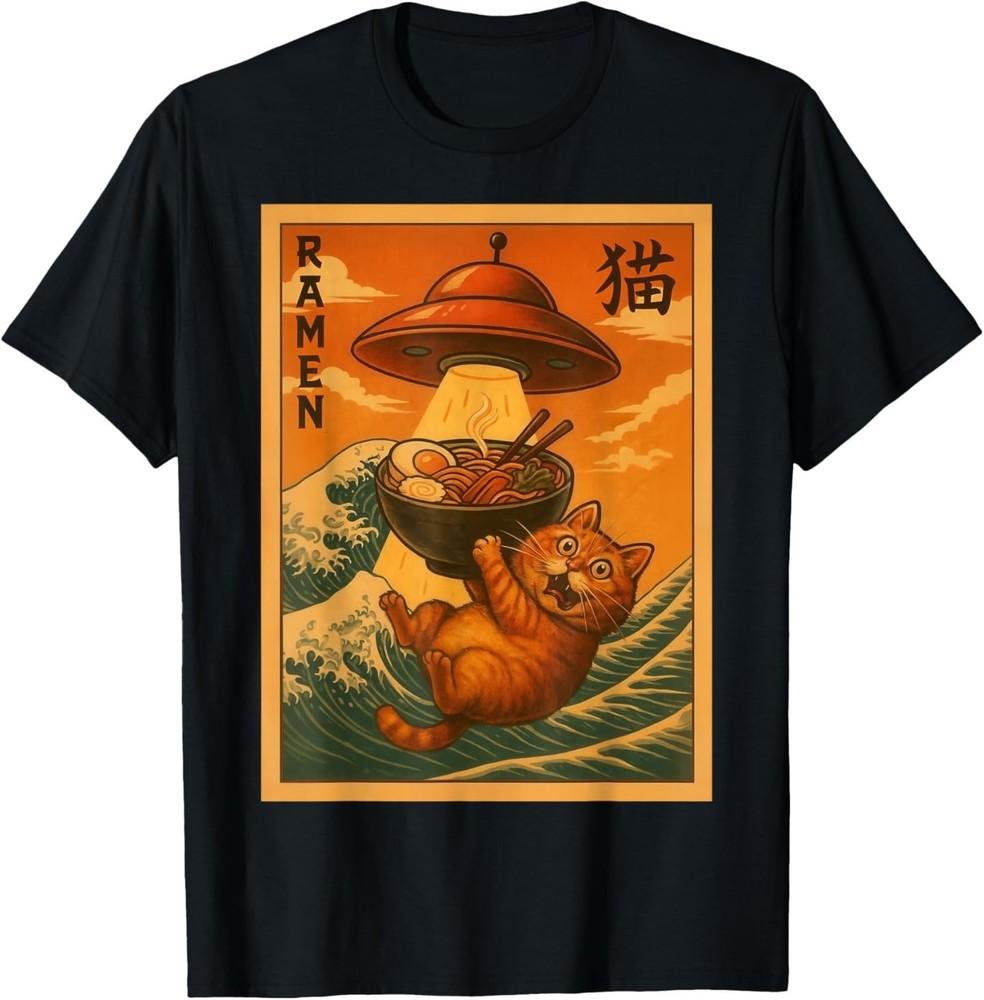 Cat Ramen UFO Funny Japanese Anime Men Women Teens T-Shirt Unisex T-Shirt S