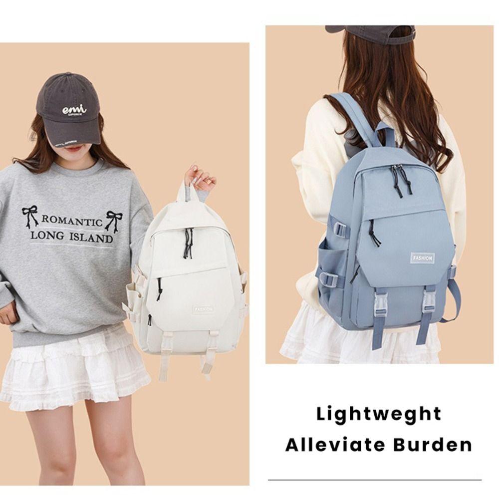 New Nylon Schoolbag Solid Color Large Capacity Bookbags Waterproof Alleviate Burden Backpack Back To School Gift