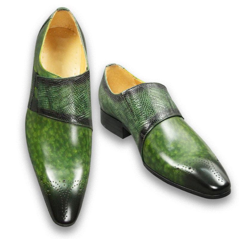 Fashion Fashion Loafers Men Shoe Classic Green Color Brogue Shoe Pure Genuine Leather Monk Strap Comfortable Male Footwear Fast Delivery