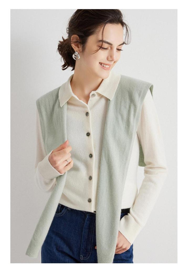 Women's 100% Cashmere Polo Neck Sweater - Loose Long Sleeve Knit Cardigan for Autumn and Winter
