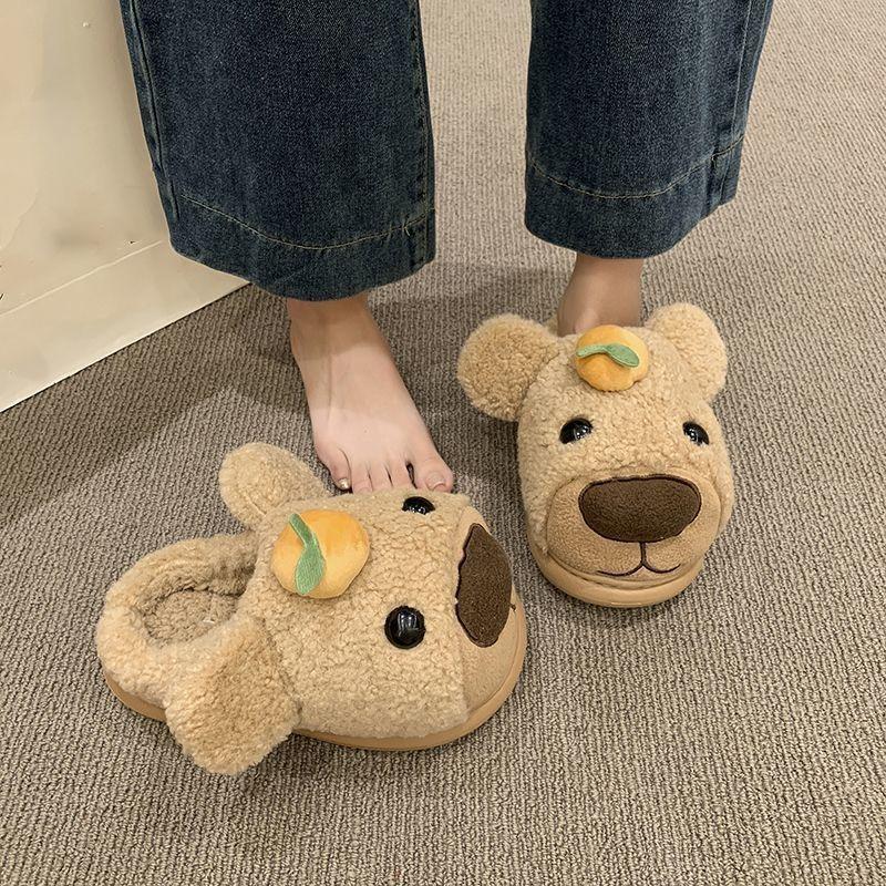 Thick Bottom Heightening Versatile Bag Head Slippers Cute Cartoon Persimmon Bear Fluffy Slippers Women's New Autumn and Winter Models