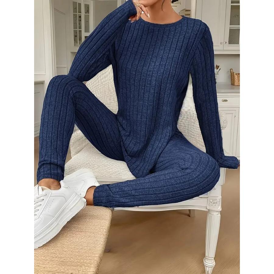 Women's Autumn and Winter Pajamas, Simple Solid Color, Casual and Comfortable, Slim Fit, Fashionable Long-Sleeved Long Pants, Ca