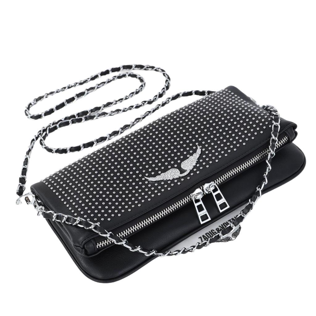 2025 Nová dámská crossbody kabelka-clutch s kamínky a křídlem