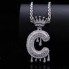 Stylish Hip Hop Zircon Crown Pendant Necklace with 26 English Letters for Women