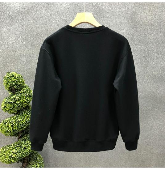 Men's Winter Fleece-Lined Sweatshirt: Solid Color, Round Neck, Long-Sleeve, Available in White & Black. Perfect for Spring and Autumn.