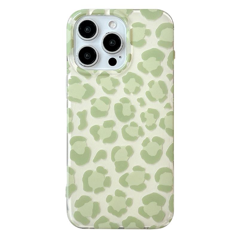 Custodia Nera Verde Rosa Marrone con Fantasia Leopardata per iPhone 13 14 15 16 17 Pro Max Cover Posteriore Trendy Stesso Stile
