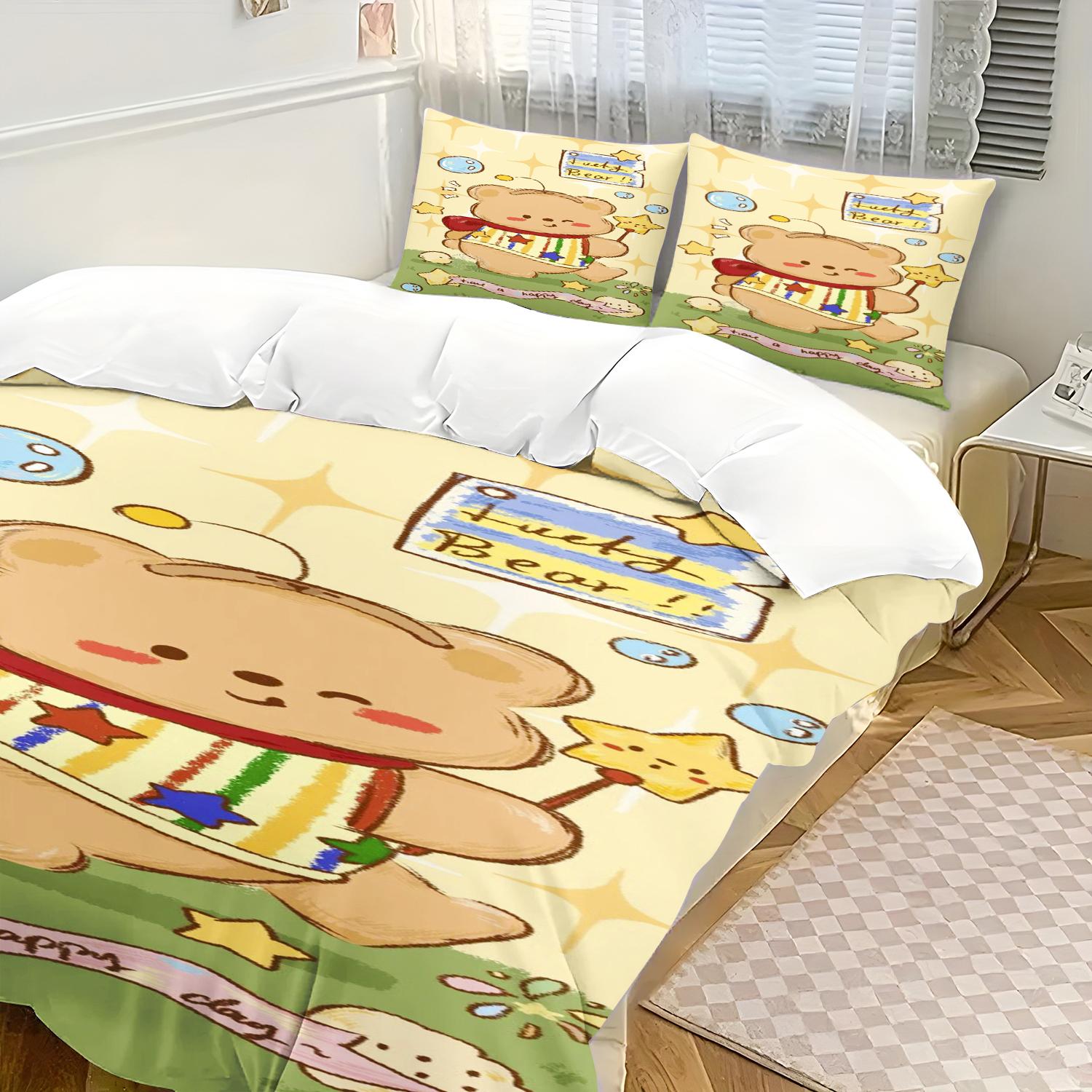 

Cartoon Butter Bear Duvet Cover 3-piece set (1 Quilt Home 1-2 Pillowcase) Bedroom Set Children Cover Lovely bedroom Bedding 90X200cm