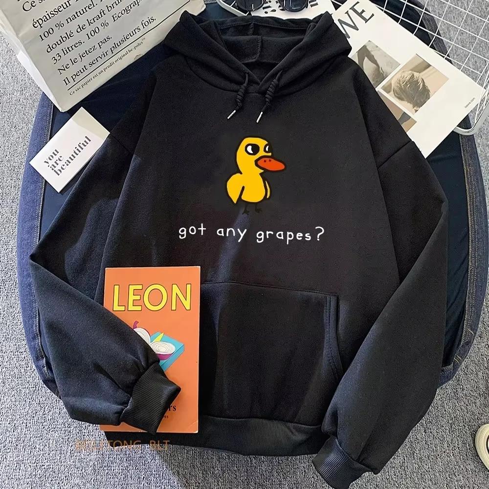 The Duck Song Got Any Grapes Graphic Hoodie Women Kawaii Cartoon Print Winter Casual Soft Comfortable Pullover Sweatshirt Versatile Daily Outfit