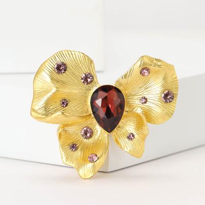 Exquisite High-End Rhinestone Dumb Gold Butterfly Brooch Retro Versatile Women'S Suit Coat Corsage Jewelry Pin