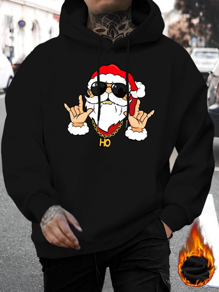 Autumn/Winter Christmas-themed fleece hoodie for teenagers, loose fit, street style casual top