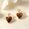 Amber Heart Inlaid Gold-Plated Stainless Titanium Steel Earrings - Light Luxury Heart-Shaped Studs