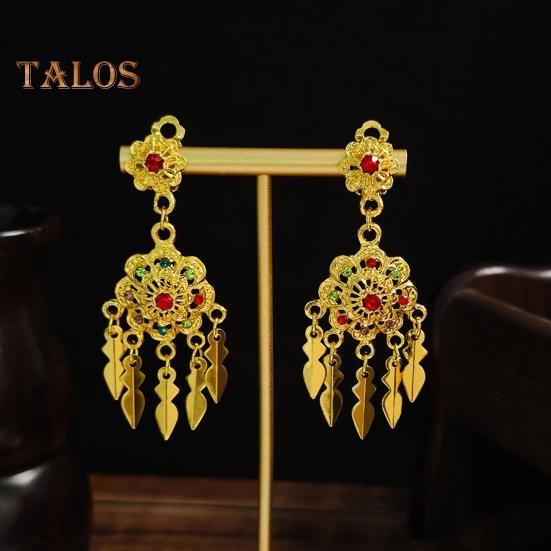 1 Paar Ohrclips für Damen, ausgehöhlt, Strass-Dekor, böhmische Quaste, Retro-Ethno, nicht durchdringend, Party-Performance, baumelnde Ohrringe