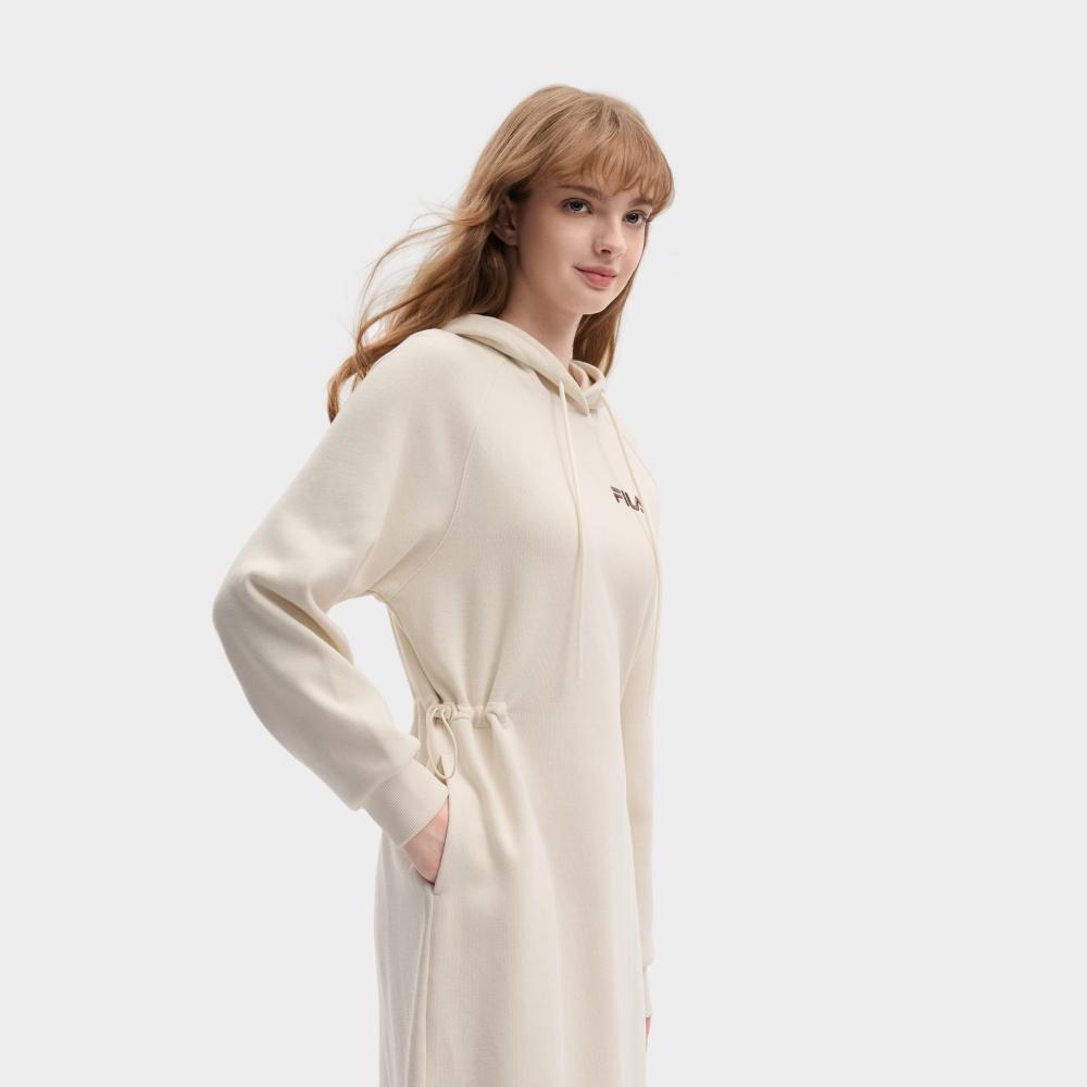 FILA Original Soft Waist Long Skirt Fashion Versatile Long Sleeve Dress Women dresses Lactose F51W639302FBG