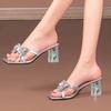 High Heels Crystal Bowtie Slippers Women 2026 Summer Open Toe Transparent Sandals Woman Clear Heeled Party Slides