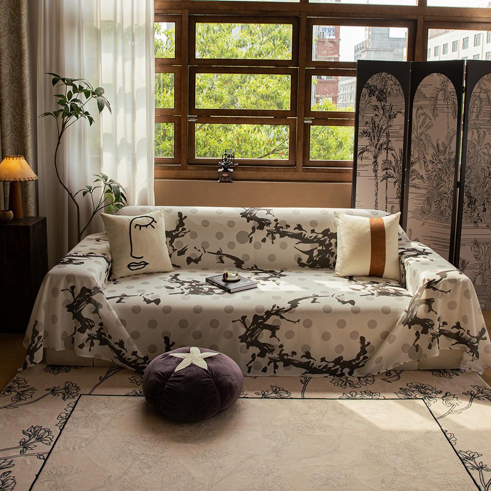 One-Piece Summer Sofa Towel Full Covered New Chinese Style Chinese Ink Style Plum Blossom Breathable Cushion Sofa Mat Cover Cloth