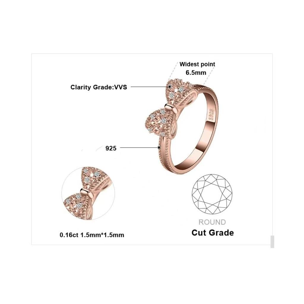 Roségold 3D Schleifenring für Damen Einfach Zirkonia Inlayt Exquisit Vielseitig Kreativer Fingerring