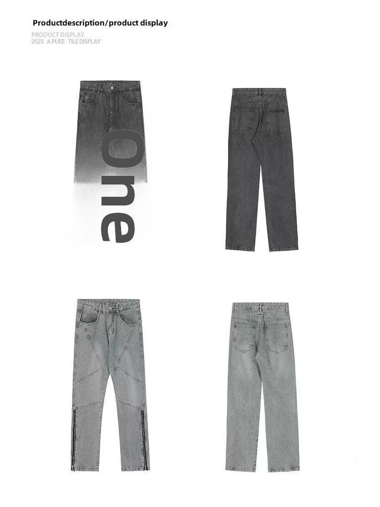 2023 Men's Flared Washed Jeans with Zipper: American High Street Style