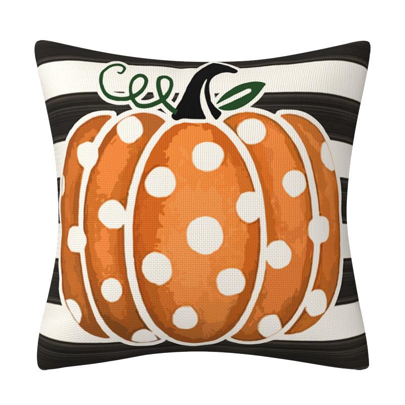 New Black and White Striped Pumpkin Maple Leaf Linen Pillowcase Autumn Orange Sofa Cushion Cover Combination