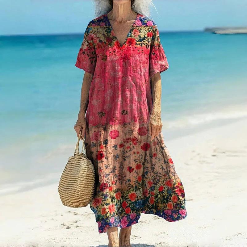 

Весенне-летнее повседневное платье с V-образным вырезом и длинным рукавом с цветочным принтом 5XL