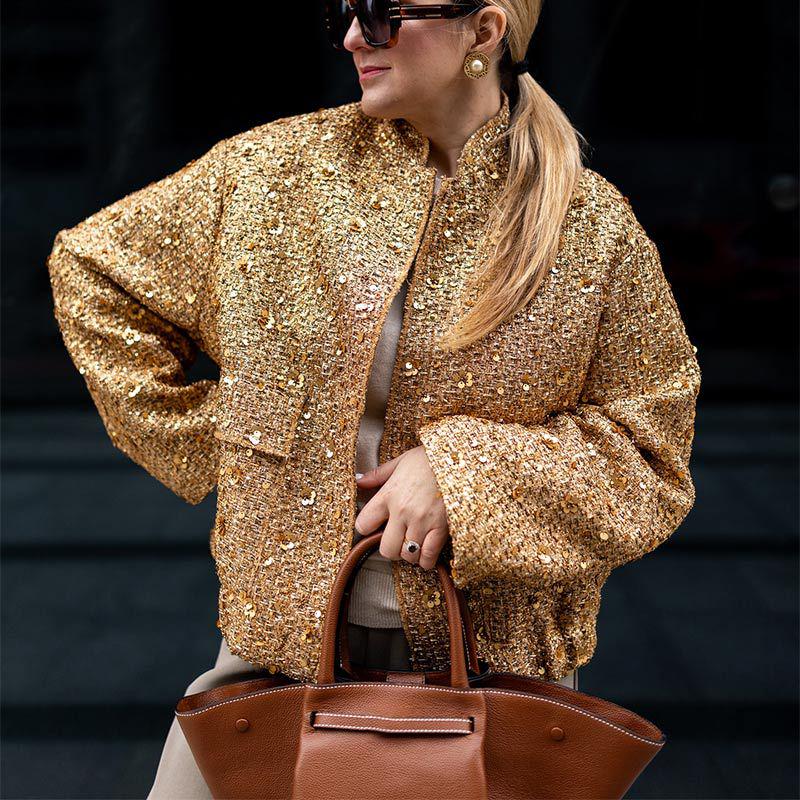 2025 European & American Spring Women's Stand Collar Sequin Jacket
