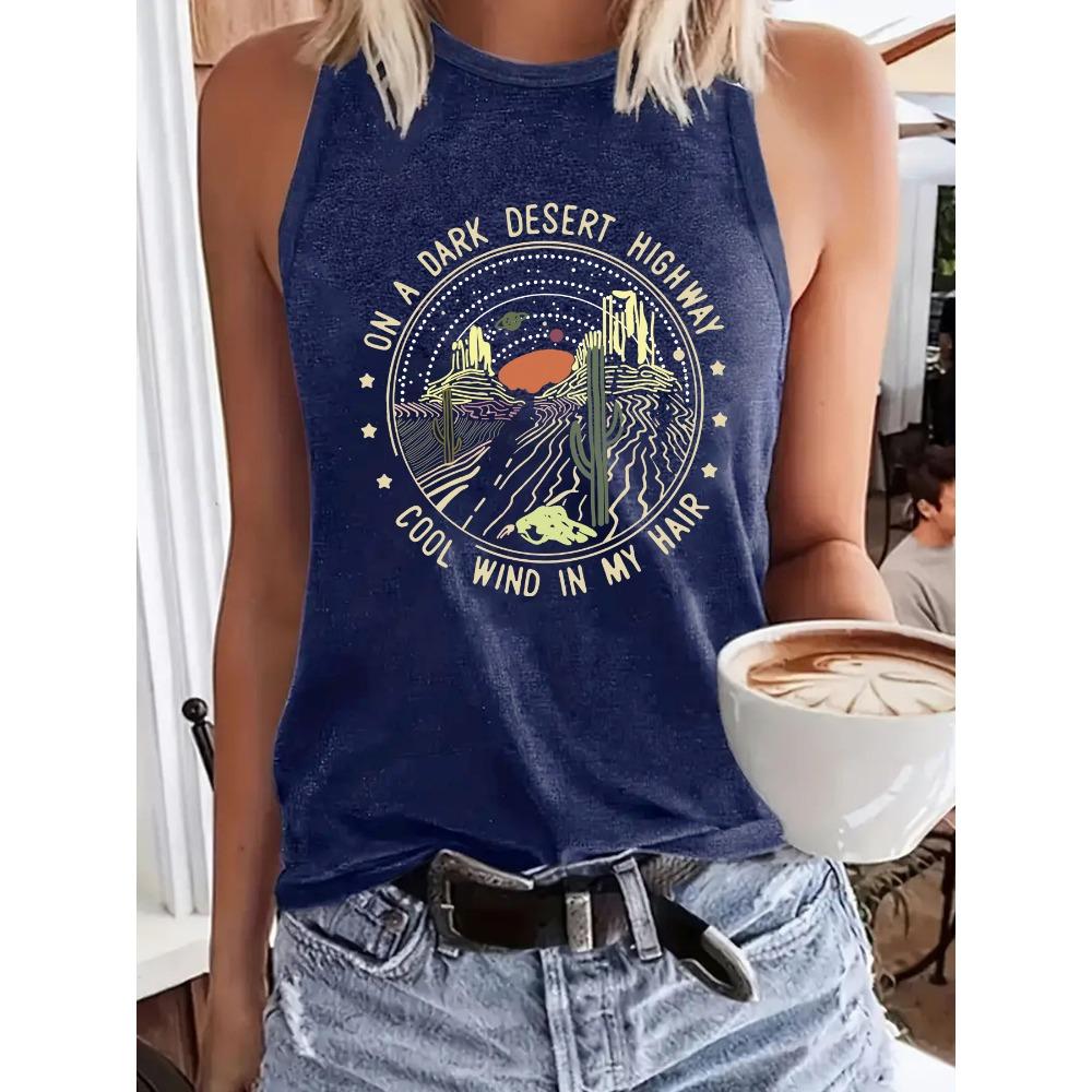 

Женский весенне-летний повседневный жилет без рукавов с круглым воротником и принтом в стиле вестерн-пейзаж S темно-синий
