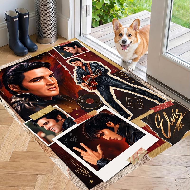 Crystal Velvet Rug with Elvis Presley Design, Soft Non-Slip Floor Mat for Living Room Bedroom Decor