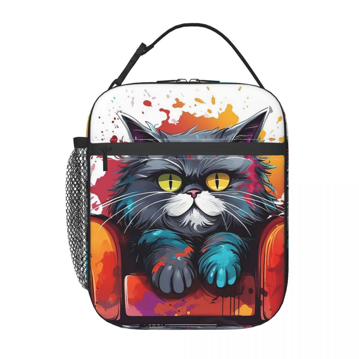 

Cartoon Cat In Colour Sofa Insulated Lunch Bag for Kids School Cooler Thermal Food Box Tote Portable Lunch Boxes Container One Size