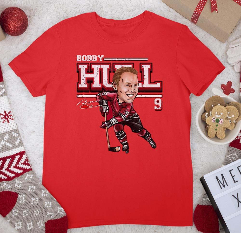 Legend Bobby Hull Caricature T-shirt Red Unisex All Sizes JJ5493