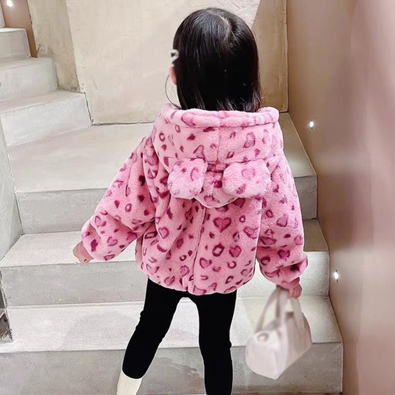Children's Zippered Coat Printed Plush Kids Hooded Jacket