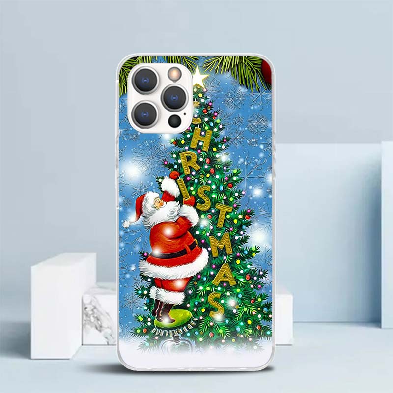Christmas Santa Claus Present Soft Cover for iPhone 16 17 Air 15 14 Pro Max 16E Phone Case 13 Mini 12 11 7 SE 8 Print Pattern Fi